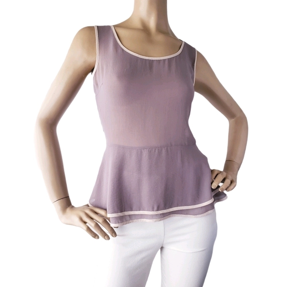 Jun & Min Light Gray Sheer Chiffon Cut Out Back Blouse Sample Size Small